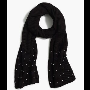 J. Crew Ribbed Knit Scarf, black with pearls, Or Size, EUC
